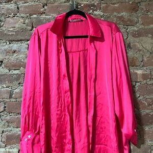 Hot pink, satin button down shirt. Zara, size xl